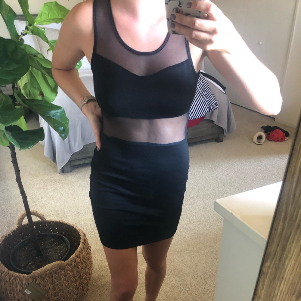 Black Sheer Mesh Ruched Bodycon Mini Dress - Sexy Night Out Party